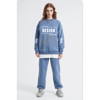 Polar fleece solid color crew-neck hoodie set
