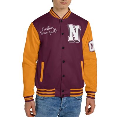 Men's Spring Autumn Casual Baseball Jacket With Letter Cross Print And Striped Color Blocking