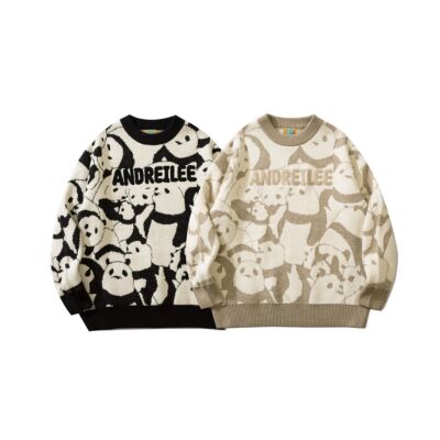 YWFG men's retro fun cartoon 2024 autumn and winter loose versatile couple round neck long-sleeved knitted sweater