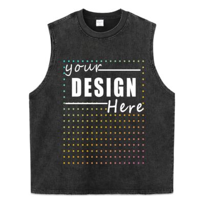 230G American style washed retro old fried snowflake waistcoat sleeveless T-shirt vest pure cotton men's trendy loose bottom