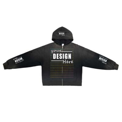 420G wasteland style washed spray monkey worn sweater trendy brand hooded men's and women's zipper jacket