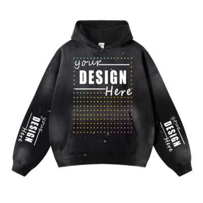 2024 autumn and winter new products 360g sprayed monkey ink splashed tattered edge distressed men's sweatshirt American trendy brand washed hoodie